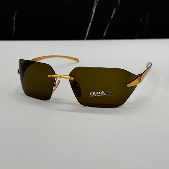 NEW PR A55S 15N01T PRADA GOLD GREEN RIMLESS SPR A55 15N01T WOMEN SUNGLASSES - Picture 4 of 13